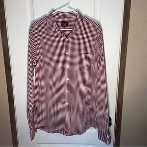 UNTUCKit Shirt Large Tall Slim Button Up Wrinkle Free Performance Maroon Gingham